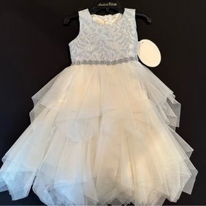 American Princess Blue Jacquard Girls Dress Tulle Embellishment - Size 4T